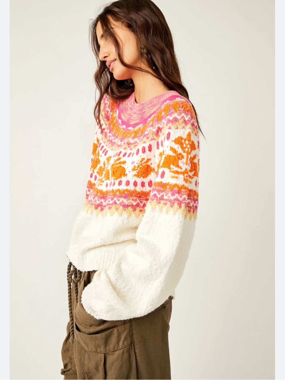 Free People Nellie Fairisle Bunny Slub Knit Oversized Sweater - Picture 10 of 14